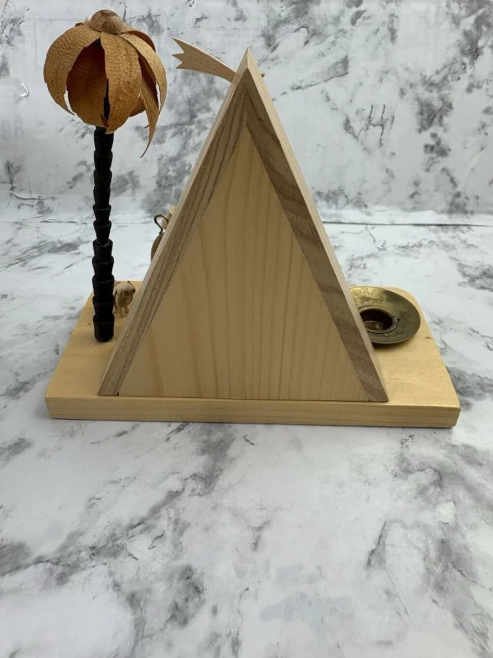 *Vintage Erzgebirge Carved Wooden Nativity Creche Scene with Candleholder